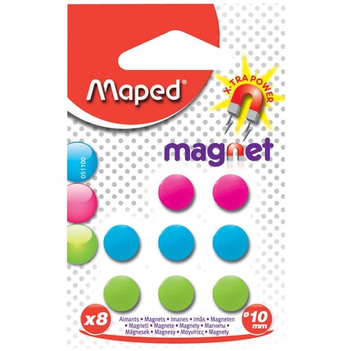 Maped Board Magnet - 0.39" (10 mm) Diameter - Round - 1 / Pack - Assorted -  - MAP051100