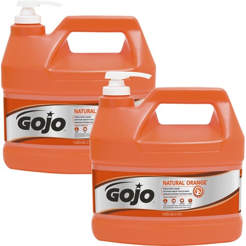 Gojo® NATURAL* ORANGE Pumice Hand Cleaner - Orange Citrus ScentFor - 1 gal (3.8 L) - Pump Bottle Dispenser - Soil Remover, Dirt Remover, Grease Remover, Oil Remover - Hand - Fast Acting, Heavy Duty - 2 / Carton
