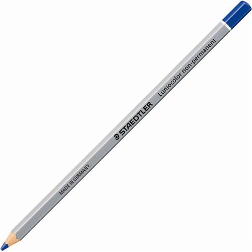 Lumocolor Non-Permanent Omnichrom 108 Dry Marker, Non-Permanent - Blue Lead - Wood Barrel - 1 Each