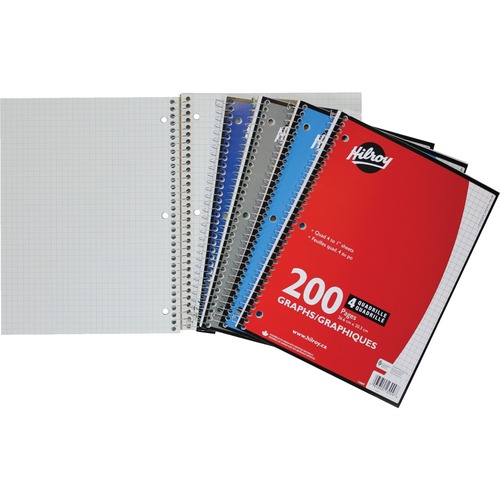 Hilroy Spiral Notebook - Spiral - Quad Ruled - 3 Hole(s) - 10.50" (266.70 mm) x 8" (203.20 mm) - Hole-punched - 1 Each