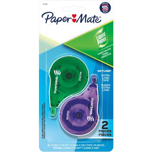 Paper Mate DryLine Correction Tape - 0.17" (4.20 mm) Width x 39.4 ft Length - Tear Proof, Break Resistant, Smooth, Mess-free, Swivel Tip - 1 / Pack
