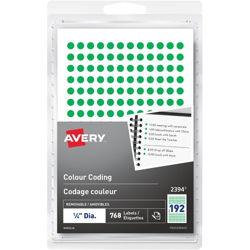 Avery® Color Coded Label - 1/4" Diameter - Removable Adhesive - Round - Green - 768 / Pack = AVE2394