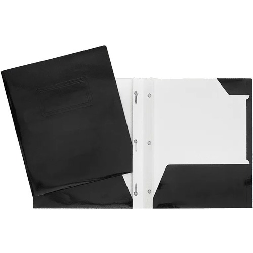 Geocan Letter Report Cover - 8 1/2" x 11" - 80 Sheet Capacity - 3 Fastener(s) - 2 Internal Pocket(s) - Cardboard - Black - 1 Each