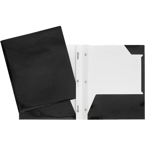 Geocan Letter Report Cover - 8 1/2" x 11" - 80 Sheet Capacity - 3 Fastener(s) - 2 Internal Pocket(s) - Cardboard - Black - 1 Each -  - GCI34200BK