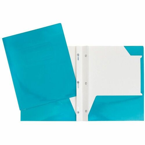 Geocan Letter Report Cover - 8 1/2" x 11" - 80 Sheet Capacity - 3 Fastener(s) - 2 Internal Pocket(s) - Cardboard - Turquoise - 1 Each