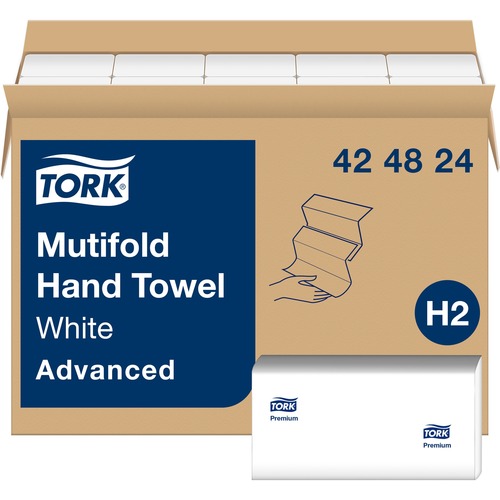 TORK Multifold Paper Towels - Tork Multifold Hand Towel, White, H2, Advanced, strong and absorbent, 1-Ply, 16 x 250 Sheets, 424824