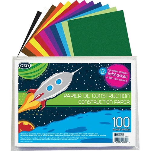 Geocan Construction Paper Envelope, 100 Sheets - Construction - 9" (228.60 mm)Width x 12" (304.80 mm)Length - 100 / Pack - Assorted - Construction Paper - GCI49810