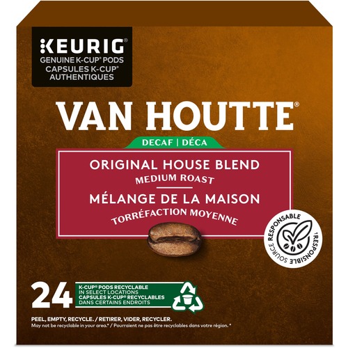 VAN HOUTTE Coffee - Decaf House Blend K-Cup - Compatible with Keurig Brewer - Decaf House Blend - 24 / Box