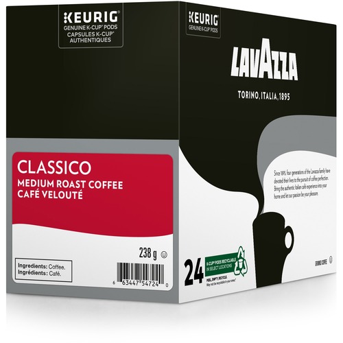 Lavazza Coffee K-Cup - Compatible with Keurig Brewer - Classico - 24 / Box - Single Serve Pods - KEU6354024