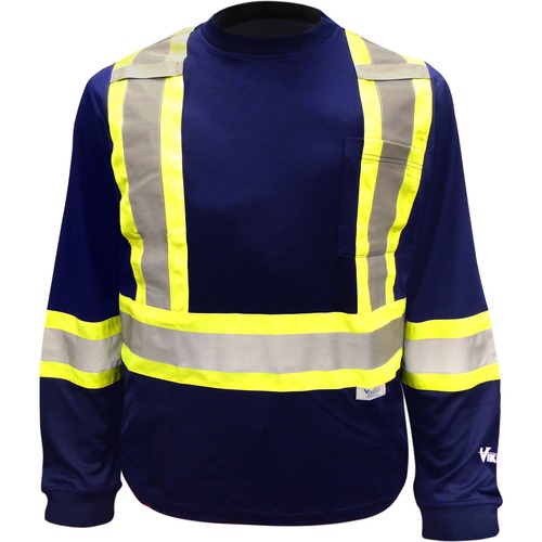 Viking Safety Cotton Lined Long Sleeve Shirt - Recommended for: Outdoor, Warehouse - Breathable, Comfortable, High Visibility, Reflective, Non-irritating, Pocket, Hook & Loop - X-Large Size - Ultraviolet Protection - Strap Closure - Polyester, Cotton - Bl - Safety Vests - VIK6015NXL
