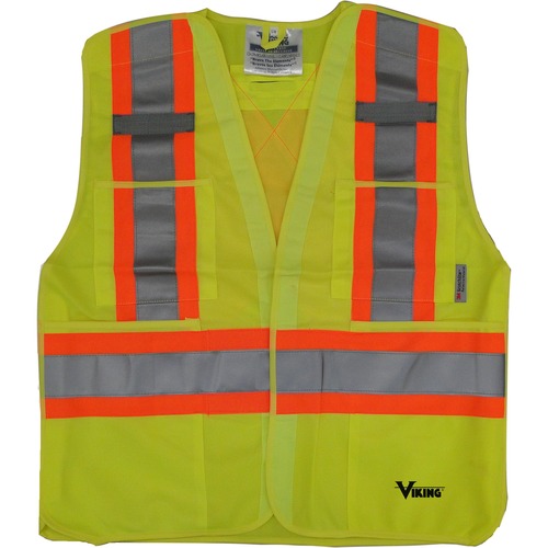 Viking 5pt. Tear Away Safety Vest - Recommended for: Building, Construction, School, Emergency, Warehouse, Law Enforcement, Industrial - Hook & Loop, Reflective, Multiple Pocket, Two-strap Design, D-ring, Breathable, High Visibility - Large/Extra Large Si