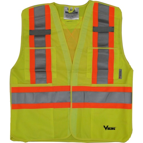 Viking 5pt. Tear Away Safety Vest - Recommended for: Building, Construction, Outdoor, School, Emergency, Warehouse, Law Enforcement, Industrial - Reflective, Two-strap Design, D-ring, Hook & Loop, Multiple Pocket, Breathable, High Visibility - Small/Mediu