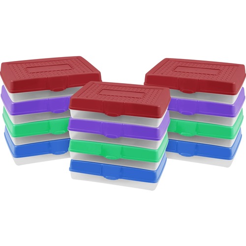 Storex Large Pencil Box, Assorted (12 units/ pack) - External Dimensions: 7.8" Length x 11.3" Width x 2.9" Height - Snap Latch Closure - Plastic - Assorted, Clear - For Pencil, Supplies - 1 Each