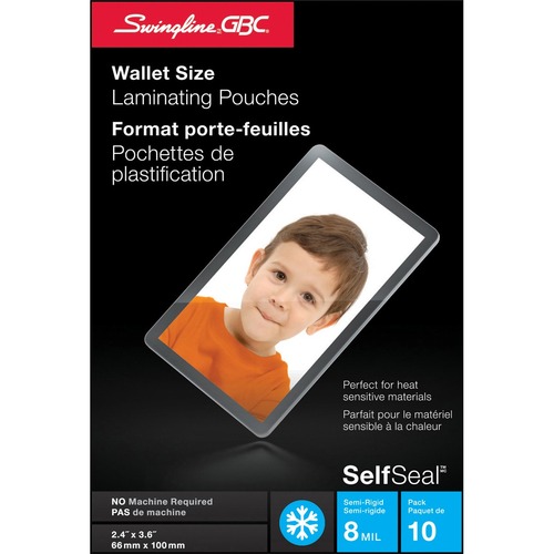 Swingline GBC SelfSeal Self Adhesive Wallet Size Laminating Pouches 2-3/8" x 3-7/8" - Sheet Size Supported: Wallet-size 2.50" (63.50 mm) Width x 3.50" (88.90 mm) Length - Glossy - for Photo - Self-adhesive, Easy Peel, Self-sealing, Heat Resistant - Clear  -  - GBC6447405006