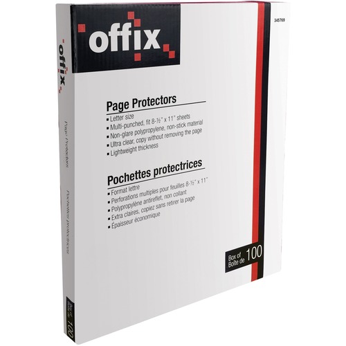 Offix Sheet Protector - For Letter 8 1/2" x 11" Sheet - Polypropylene - 100 / Box = NVX345769