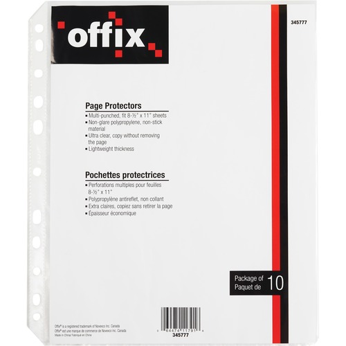 Offix Sheet Protector - For Letter 8 1/2" x 11" Sheet - Polypropylene - 10 / Pack = NVX345777
