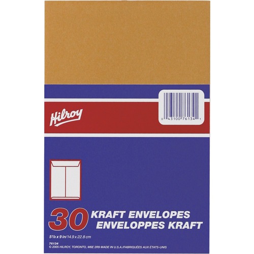 Hilroy Kraft Envelope - #2 - 9" Width x 5 7/8" Length - 24 lb - Kraft - 30 / Pack
