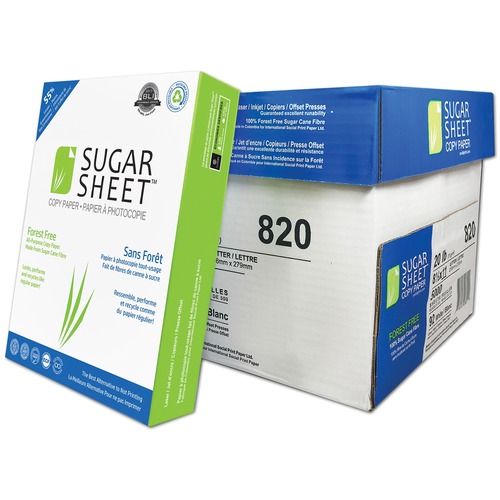 Social Print Paper Sugar Sheet™ Copy Paper - Letter - 8 1/2" x 11" - Chlorine-free- SOLD BY CASE  (10/pks per case)