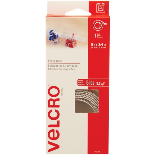 VELCRO® Self-Adhesive Strips - 5 ft (1.5 m) Length x 0.75" (19.1 mm) Width - 1 Each - White