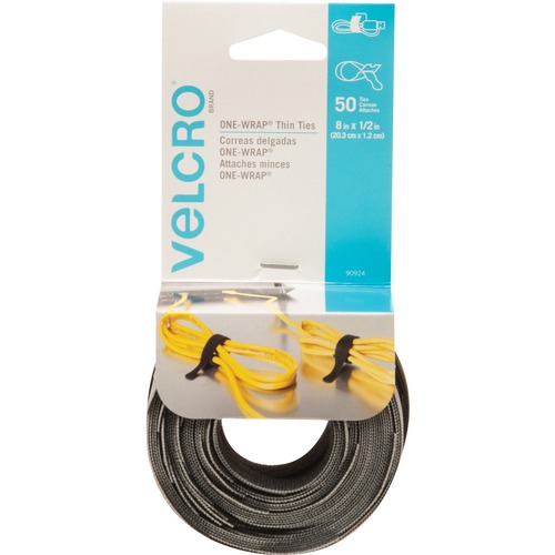 VELCROÂ® Reusable Ties - Black/Grey, 1/2" x 8", 50/Pack - Cable Management - VEK90924C
