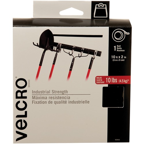 VELCRO® Industrial Adhesive Strips - 10 ft (3 m) Length x 2" (50.8 mm) Width - 1 Each - Black = VEK90943C