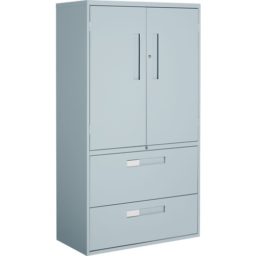 Global Multi-Stor Storage/Filing Cabinet - 36" x 18" x 65.3" - 3 x Shelf(ves) - 2 x Drawer(s) - Lateral - Lockable, Hanging Bar, Leveling Glide - Gray = GLB478503