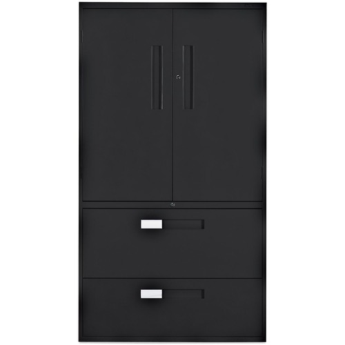 Global Multi-Stor Storage/Filing Cabinet - 36" x 18" x 65.3" - 3 x Shelf(ves) - Lateral - Lockable, Hanging Bar, Leveling Glide - Black = GLB422980