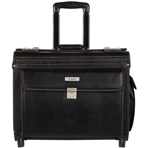 bugatti Carrying Case for 17.3" Wheel, Computer - Black - Vegan Leather - Telescoping Handle - 14" (355.60 mm) Height x 18" (457.20 mm) Width x 9.50" (241.30 mm) Depth - 1 Pack