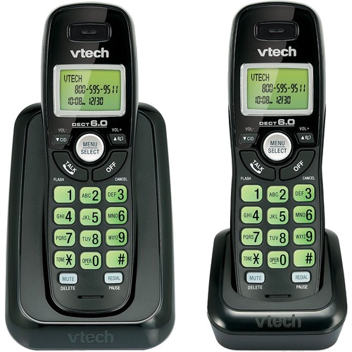 VTech CS6114-21 DECT 6.0 Cordless Phone - Black - Cordless - Corded - 1 x Phone Line - 2 x Handset - Hearing Aid Compatible -  - VTECS611421BK