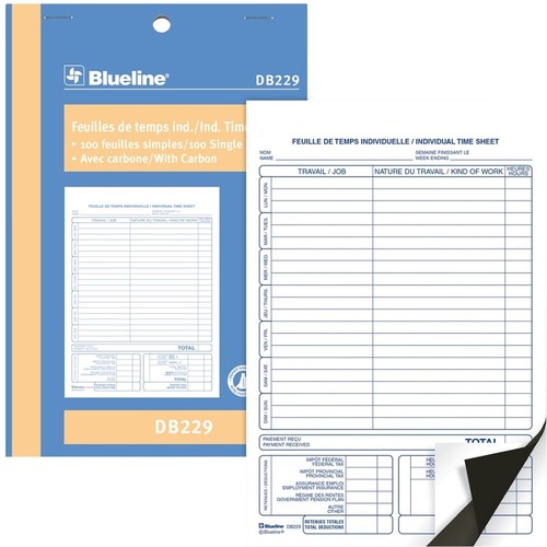 Blueline Individual Time Sheets - 100 Sheet(s) - Carbon Copy - 7.99" x 5.39" Form Size - 1 Each = BLIDB229