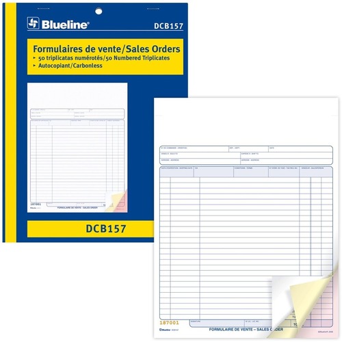 Blueline Sales Orders Book - 50 Sheet(s) - 3 PartCarbonless Copy - 11" x 8.50" Form Size - Letter - Blue Cover - Paper - 1 Each = BLIDCB157