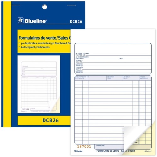 Blueline Sales Orders Book - 50 Sheet(s) - 2 PartCarbonless Copy - 7.99" x 5.39" Form Size - Blue Cover - Paper 