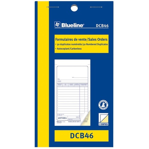 Blueline Sales Orders Book - 50 Sheet(s) - 2 PartCarbonless Copy - 6.50" x 3.50" Form Size - Blue Cover - Paper - 1 Each = BLIDCB46