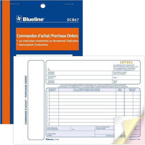 Blueline Purchase Orders Book - 50 Sheet(s) - 3 PartCarbonless Copy - 7.99" x 5.39" Form Size - Blue Cover - Paper - 1 Each