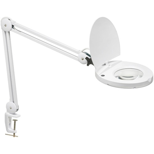 Dainolite 8W LED Magnifier Lamp, White Finish - 47" (1193.80 mm) Height - 9" (228.60 mm) Width - 1 x 8 W LED Bulb - Painted White - Adjustable, Dimmable - 760 Lumens - Metal, Glass - Desk Mountable, Table Top - White - for Table, Desk, Office, Bedroom