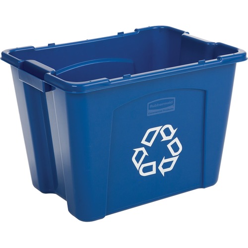 Rubbermaid Commercial Recycling Box 14 Gal Blue - 53 L Capacity - Handle - 14.8" Height x 16" Width x 20.8" Depth - Resin - Blue - 1 Each