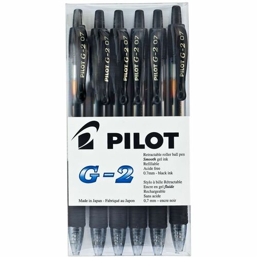 Pilot G2 Retractable Roller Pen - 0.7 mm (0.03") Pen Point - Refillable - Retractable - Black Ink - Gel-based - 6 / Pack