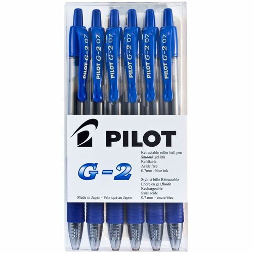 Pilot G2 Retractable Roller Pen - 0.7 mm (0.03") Pen Point - Refillable - Retractable - Blue Ink - Gel-based - 6 / Pack