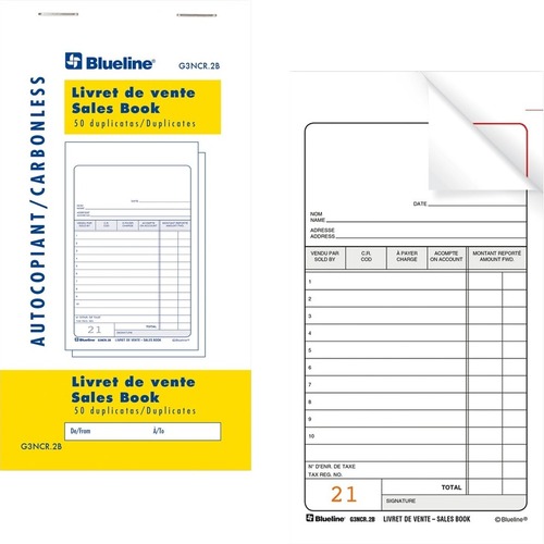 Blueline Sales Orders Book - 50 Sheet(s) - 2 PartCarbonless Copy - 6.50" x 3.50" Form Size - White Cover - Paper - 1 Each = BLIG3NCR2B