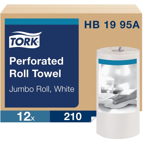 Tork Jumbo Perforated Roll Towel White - 2 Ply - Absorbent, Perforated, Soft - 12 / Carton
