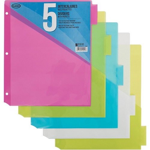 Geocan 5 Plastic Dividers with Pocket - 5 x Divider(s) - Assorted Plastic Divider - 1 Each