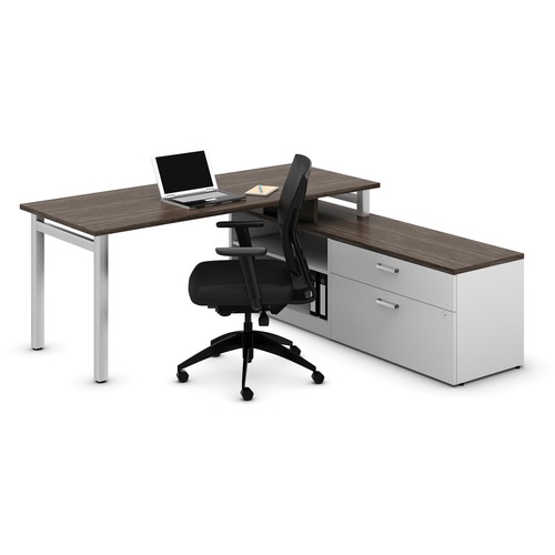 Offices To Go Ionic MLP514 L-Shaped Workstation - L-shaped Top - 29" Height x 72" Width x 72" Depth - Absolute Acajou, White -  - GLB439687