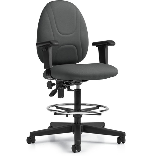 Offices To Go Beta | Posture Task Drafting Stool with Arms - Polyester Seat - Polyester Back - Ebony - 1 Each = GLB376590