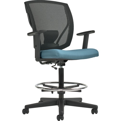 Offices To Go Ibex | Upholstered Seat & Mesh Back Drafting Task Chair with Arms - Mesh Back - Ebony - 1 Each -  - GLB376640