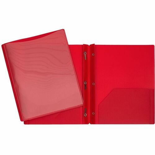 Geocan Letter Report Cover - 8 1/2" x 11" - 3 Fastener(s) - 2 Front, Internal Pocket(s) - Polypropylene - Red - 1 Each