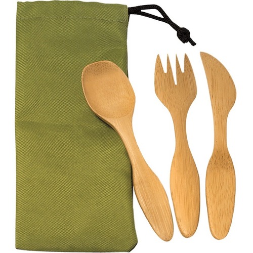 Geocan Bamboo Utensil Kit of 3 - 3Kit - Cutlery Set - 1 x Spoon - 1 x Fork - 1 x Knife - Bamboo