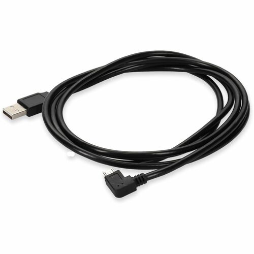 AddOn 6ft USB 2.0 (A) Male to Micro-USB 2.0 (B) Left-Angle Male Black Cable - 6 ft Micro-USB/USB Data Transfer Cable for Notebook, PC, USB Charger, Smartphone, Tablet, MP3 Player - First End: Micro USB 2.0 Type B - Male - Second End: USB 2.0 Type A - Male
