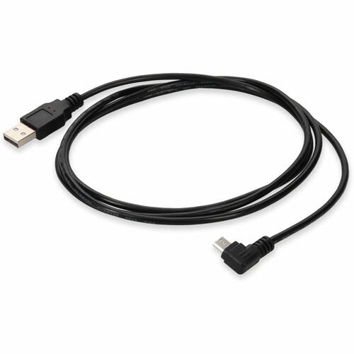 AddOn 6ft USB 2.0 (A) Male to Micro-USB 2.0 (B) Right-Angle Male Black Cable - 6 ft Micro-USB-B/USB-A Data Transfer Cable for Notebook, PC, USB Charger, Smartphone, Tablet, MP3 Player - First End: 1 x USB 2.0 Type A - Male - Second End: 1 x Micro USB 2.0 
