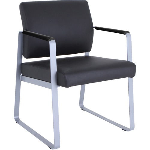 Lorell Healthcare Reception Sled Base Guest Chair - Silver Powder Coated Steel Frame - Black - Vinyl - 1 / Each