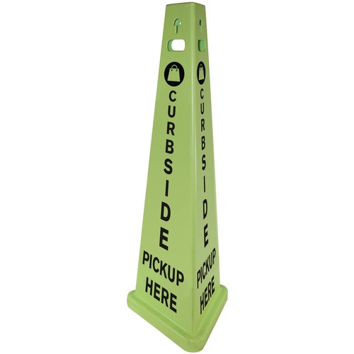 Impact TriVu 3-sided Curbside Pickup Safety Sign - 1 Each - 14.8" Width x 40" Height x 14.8" Depth - Cone Shape - Three-sided, UV Protected - Plastic - Fluorescent Yellow